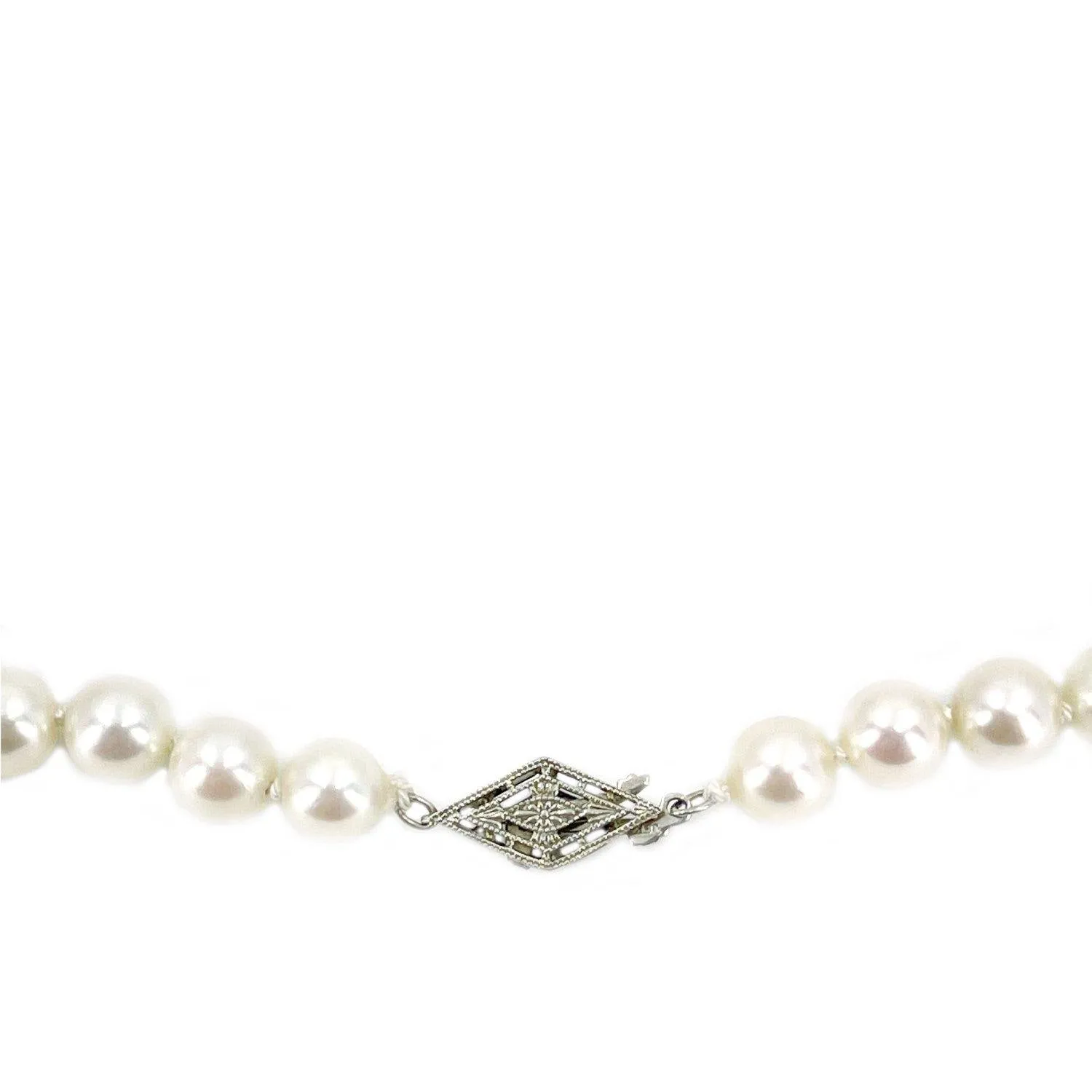 Art Deco Japanese Saltwater Cultured Akoya Pearl Necklace - 18K White Gold 18 Inch