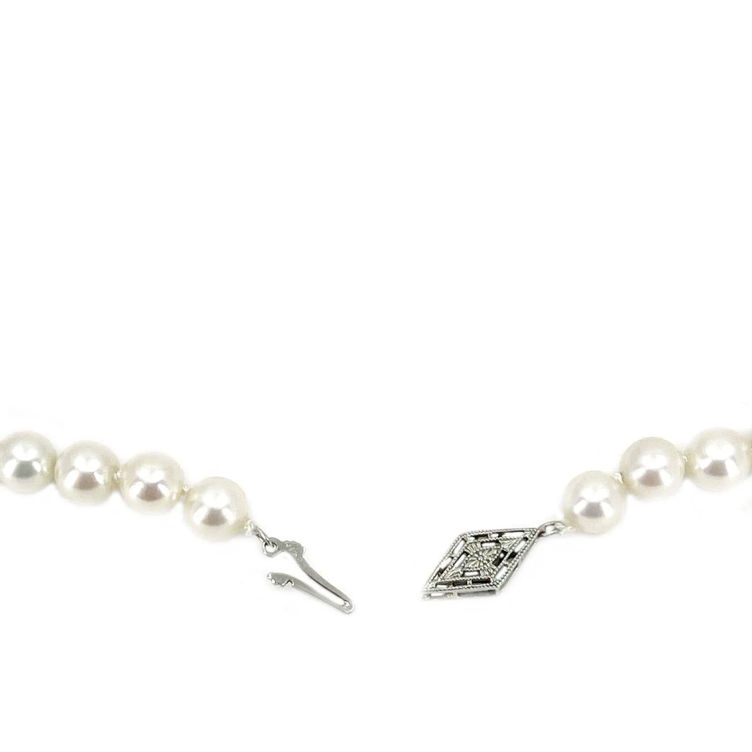 Art Deco Japanese Saltwater Cultured Akoya Pearl Necklace - 18K White Gold 18 Inch