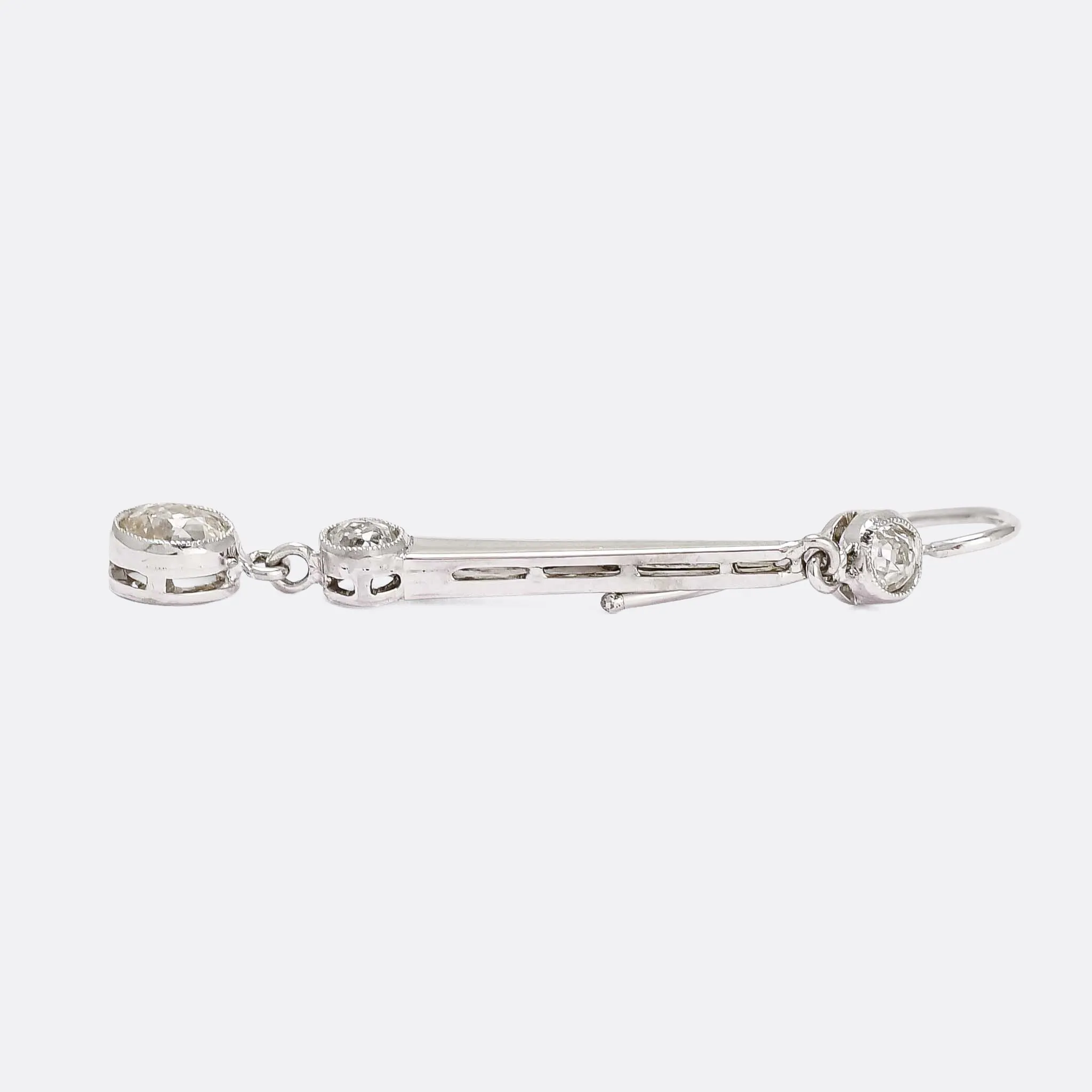 Art Deco Old Euro Diamond Bar Earrings