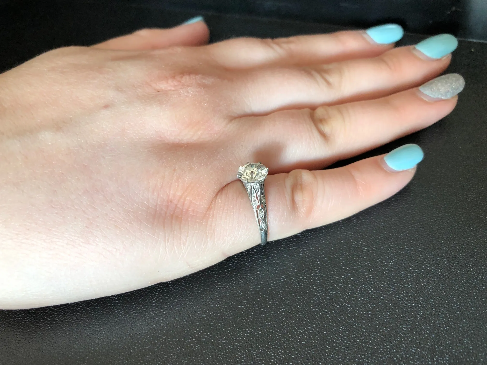Art Deco Old European Cut Diamond Engagement Ring