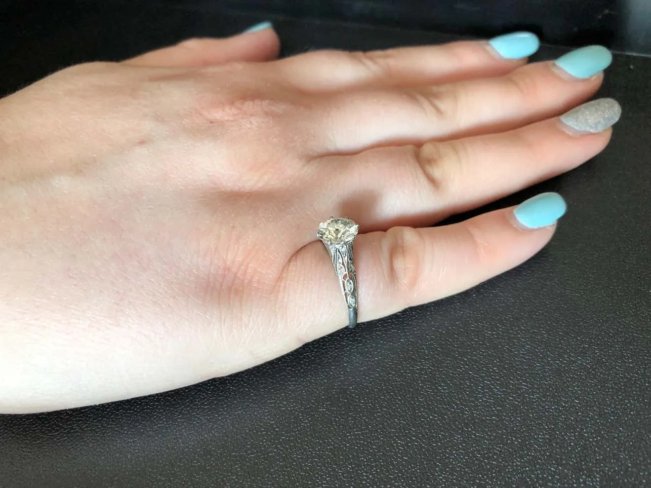 Art Deco Old European Cut Diamond Engagement Ring