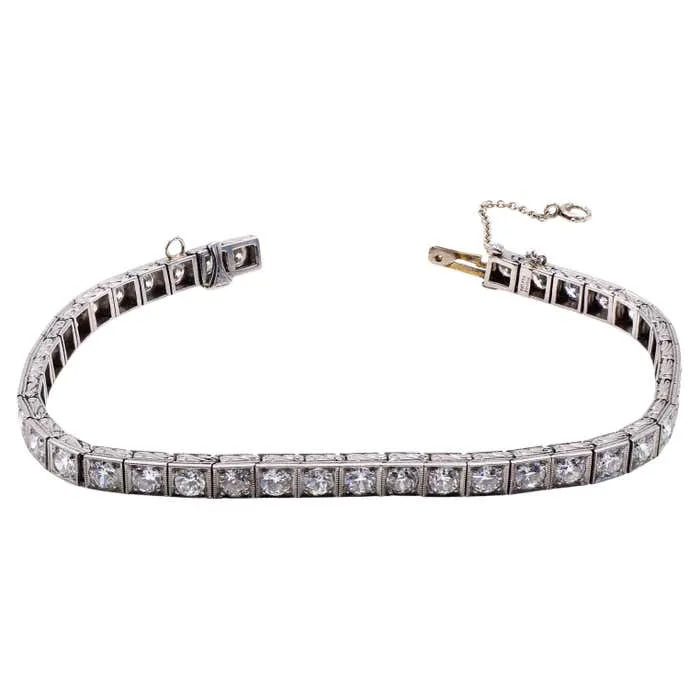 Art Deco Old European Cut Diamond Platinum Line Bracelet