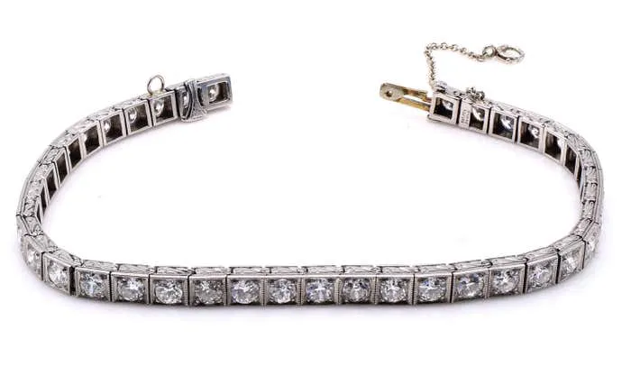 Art Deco Old European Cut Diamond Platinum Line Bracelet