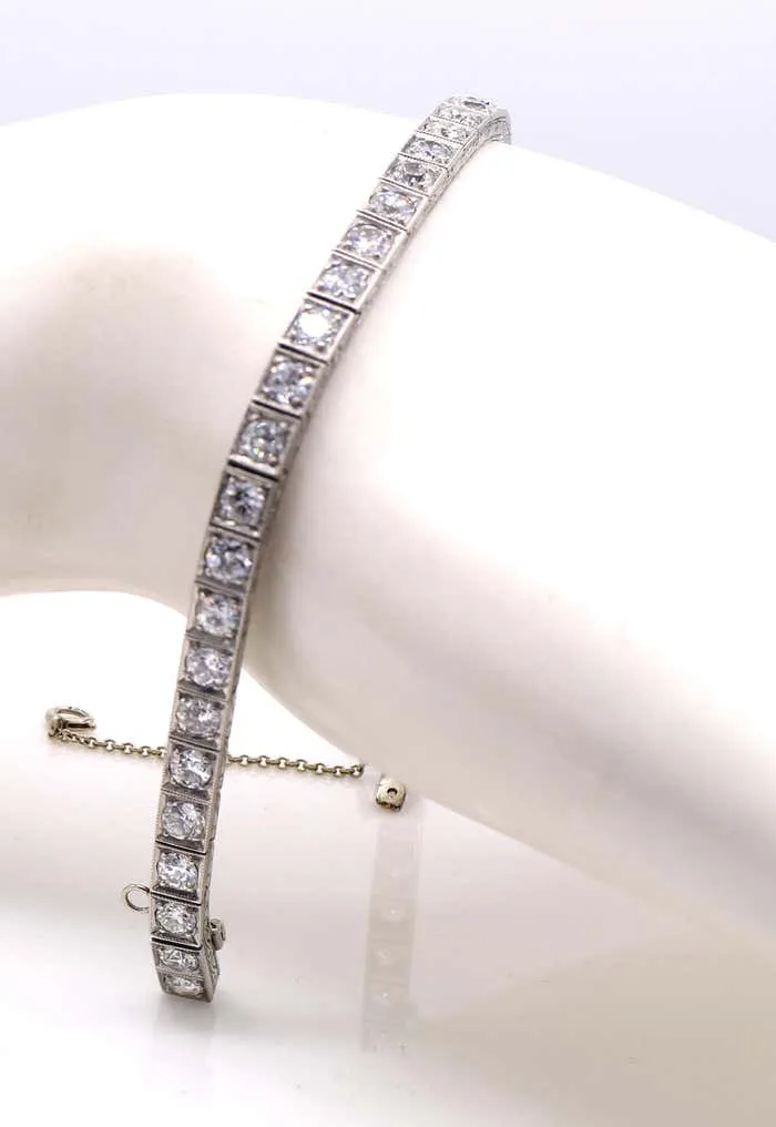 Art Deco Old European Cut Diamond Platinum Line Bracelet