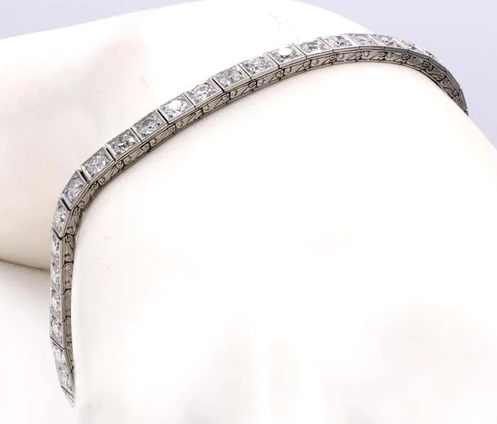 Art Deco Old European Cut Diamond Platinum Line Bracelet