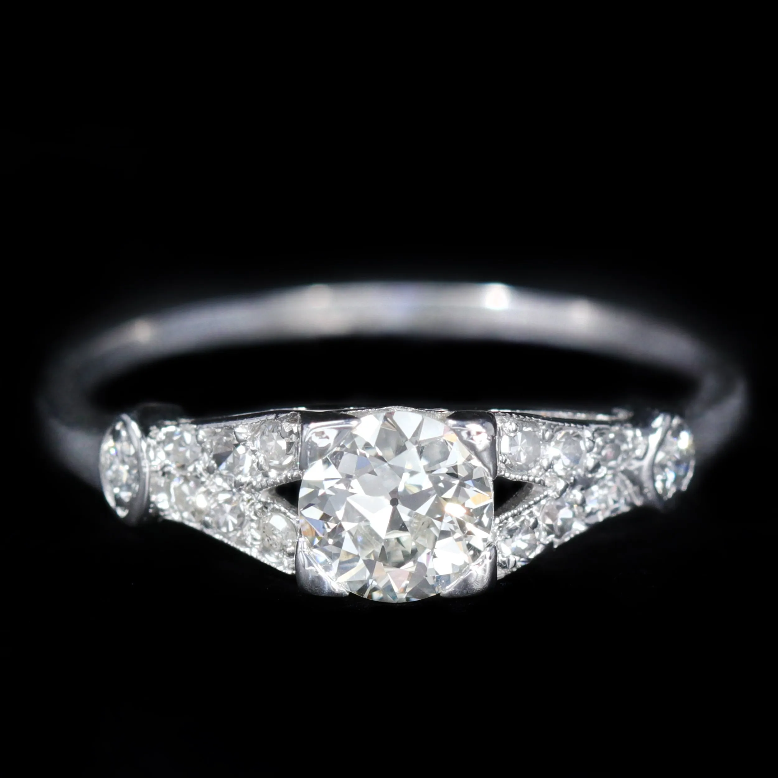 Art Deco Platinum 0.42 Carat Diamond Engagement Ring