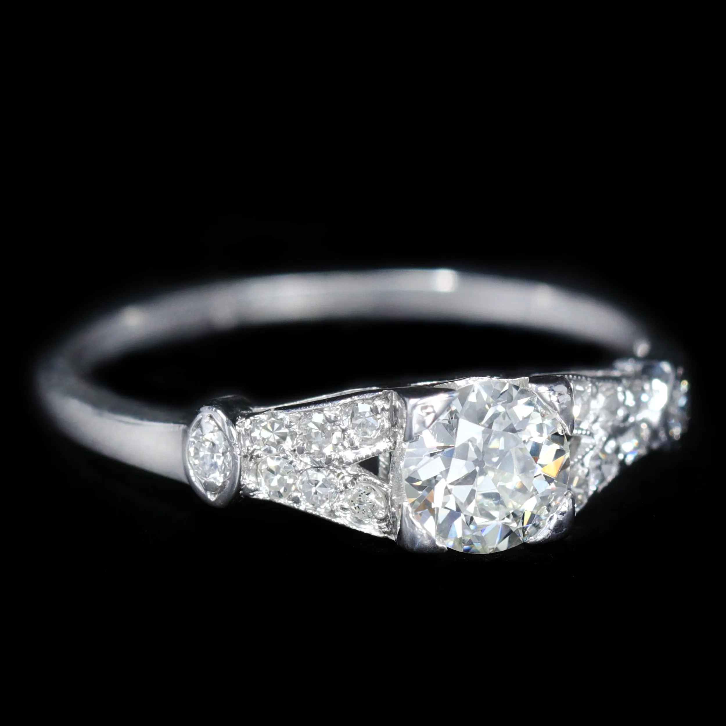 Art Deco Platinum 0.42 Carat Diamond Engagement Ring