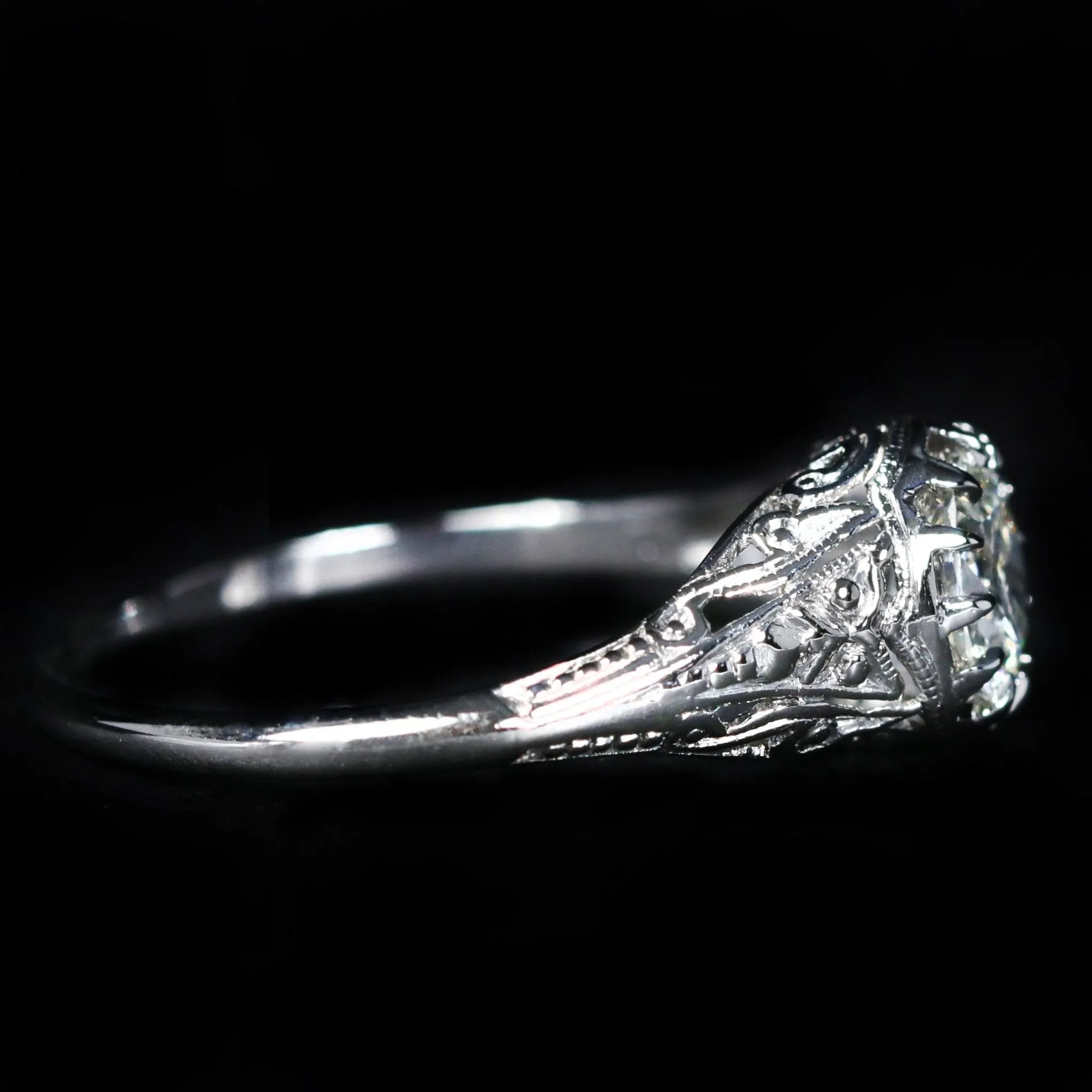 Art Deco Platinum 0.70 Carat Old European Cut Diamond Engagement Ring