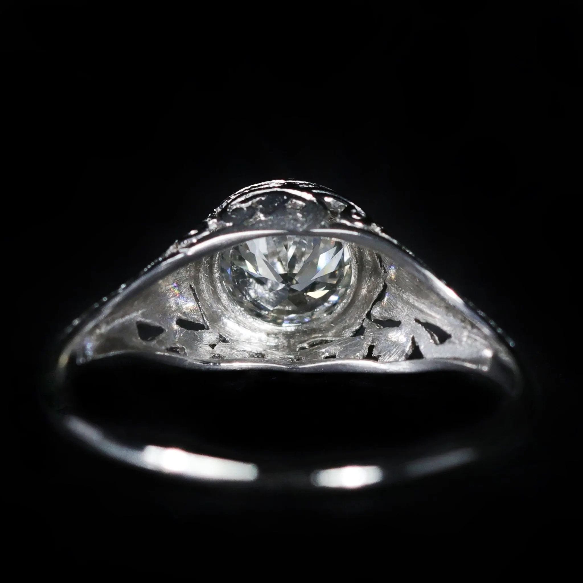 Art Deco Platinum 0.70 Carat Old European Cut Diamond Engagement Ring