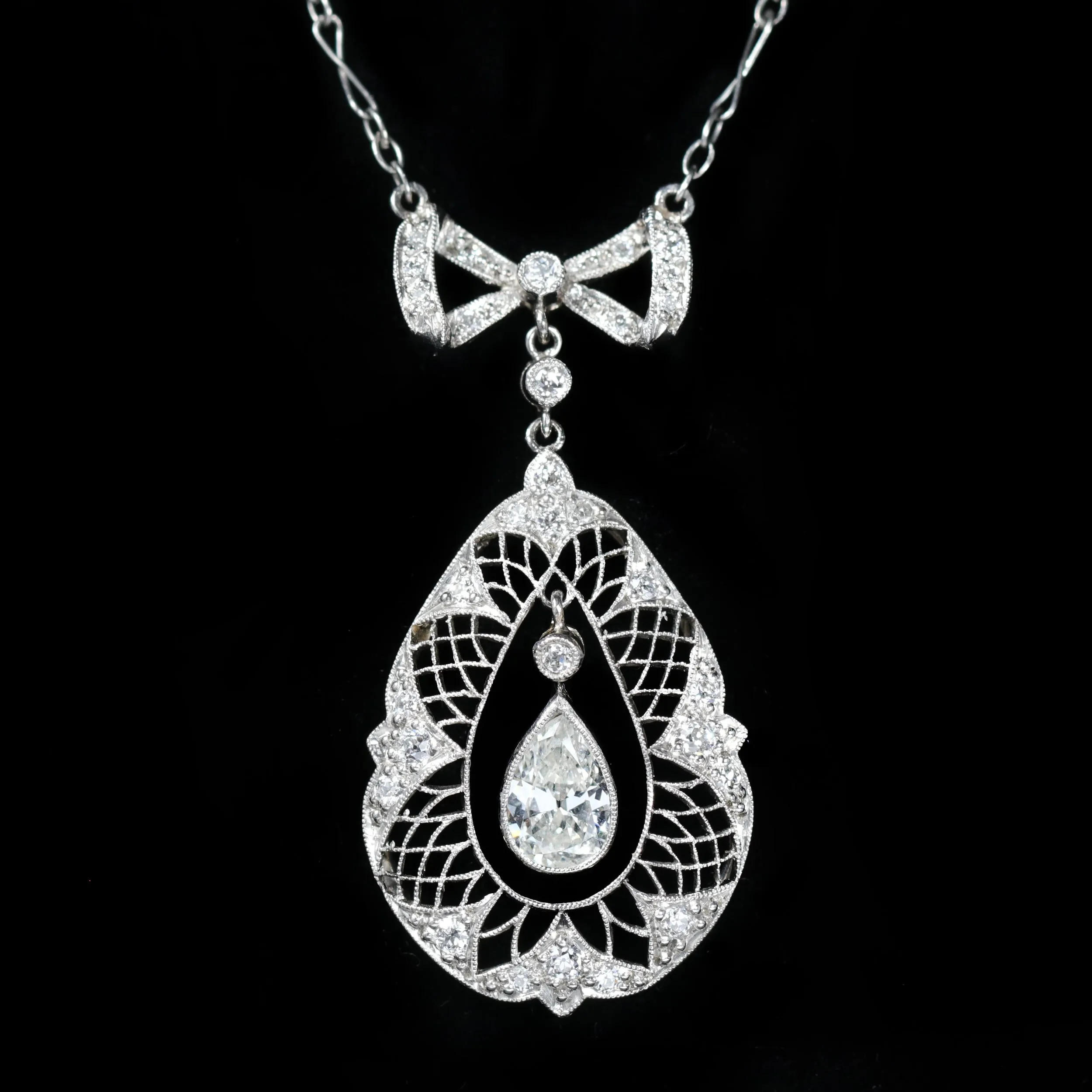 Art Deco Platinum 1.10 CTW Diamond Bow Necklace