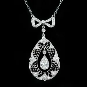 Art Deco Platinum 1.10 CTW Diamond Bow Necklace