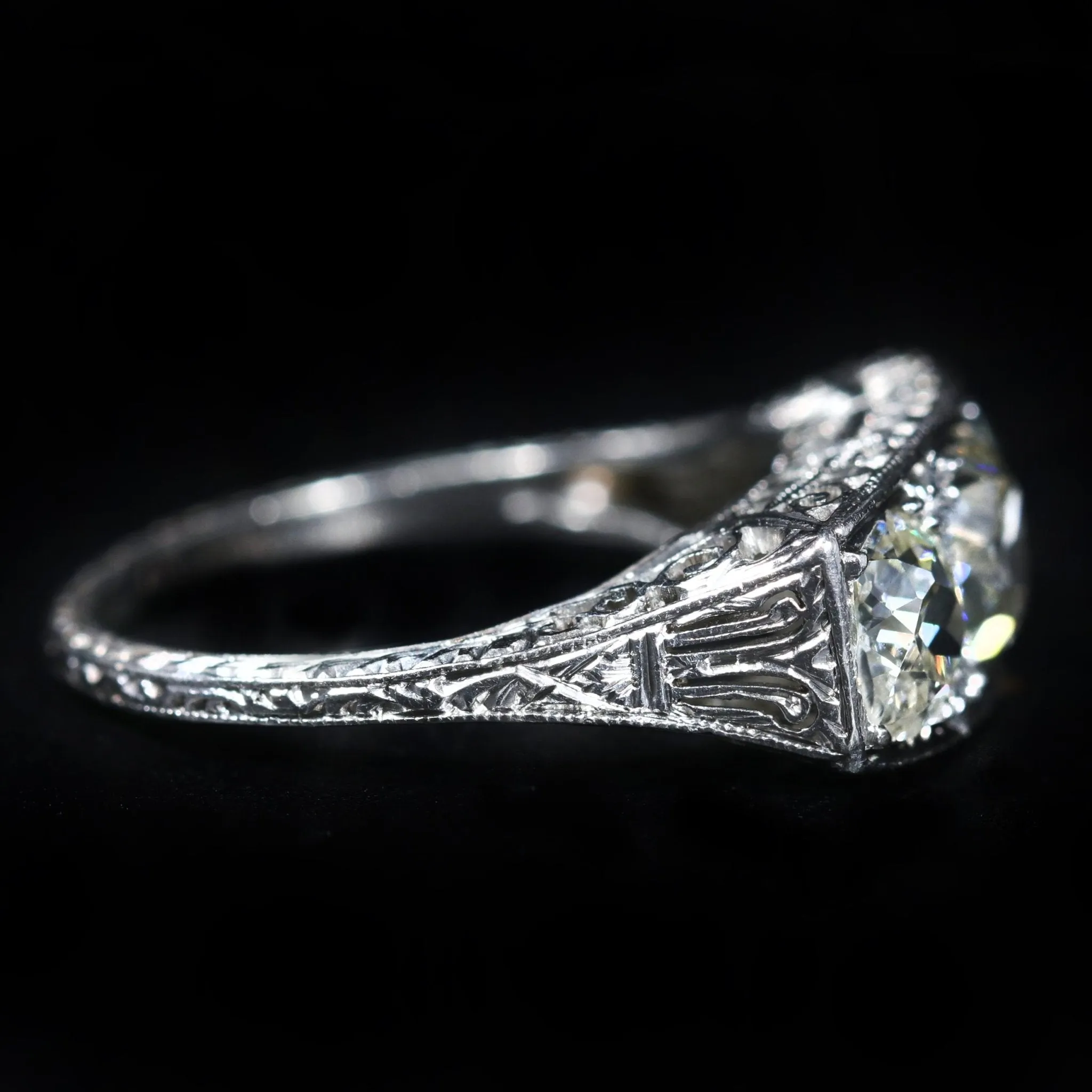 Art Deco Platinum 1.80 CTW Old Mine Cut Diamond Ring
