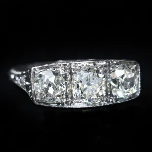 Art Deco Platinum 1.80 CTW Old Mine Cut Diamond Ring