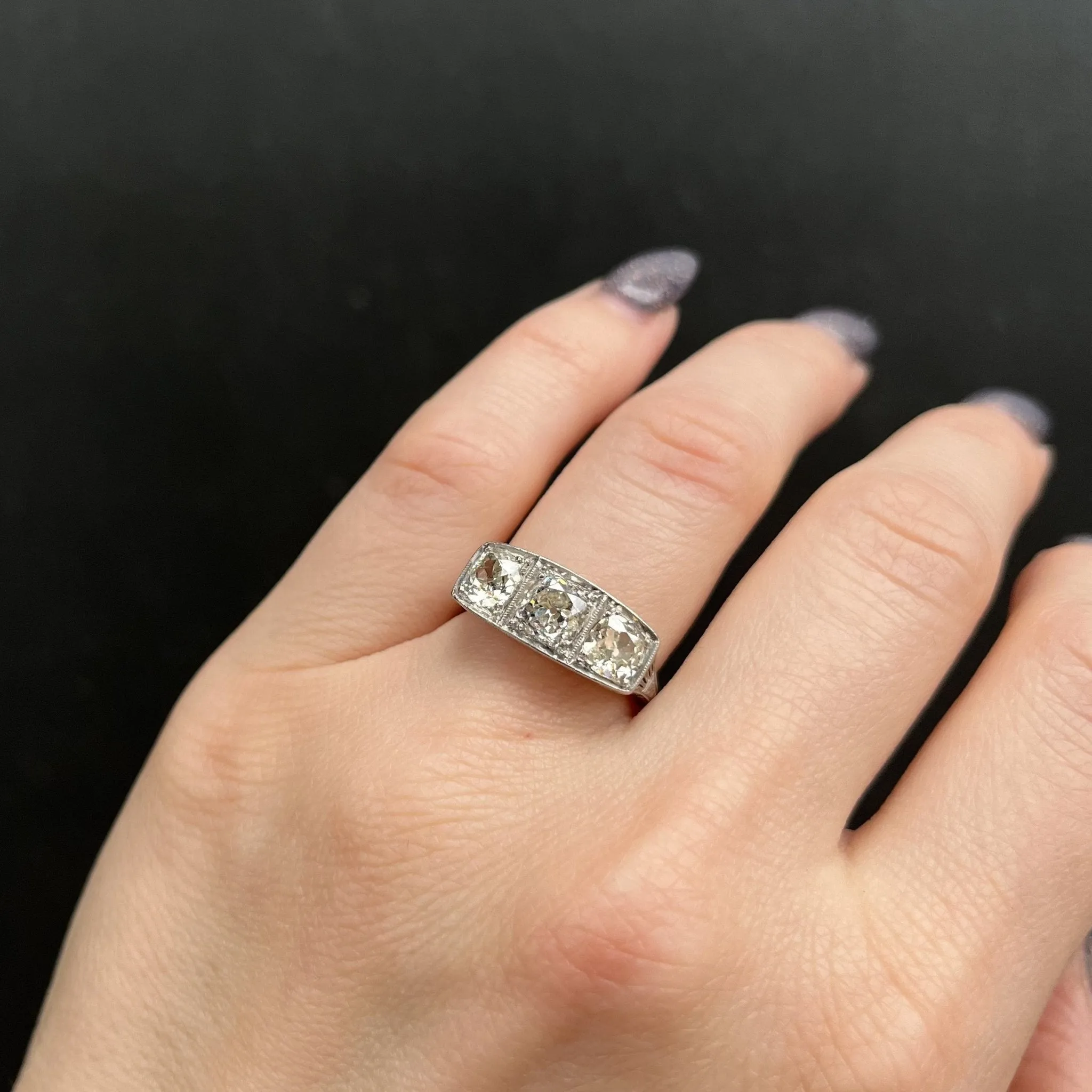 Art Deco Platinum 1.80 CTW Old Mine Cut Diamond Ring