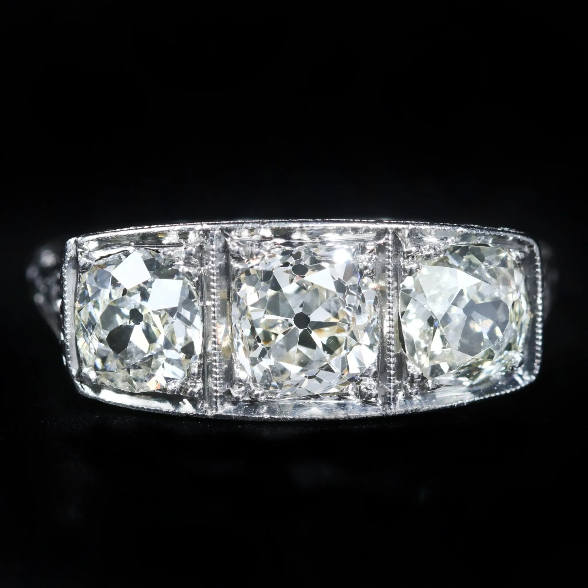 Art Deco Platinum 1.80 CTW Old Mine Cut Diamond Ring