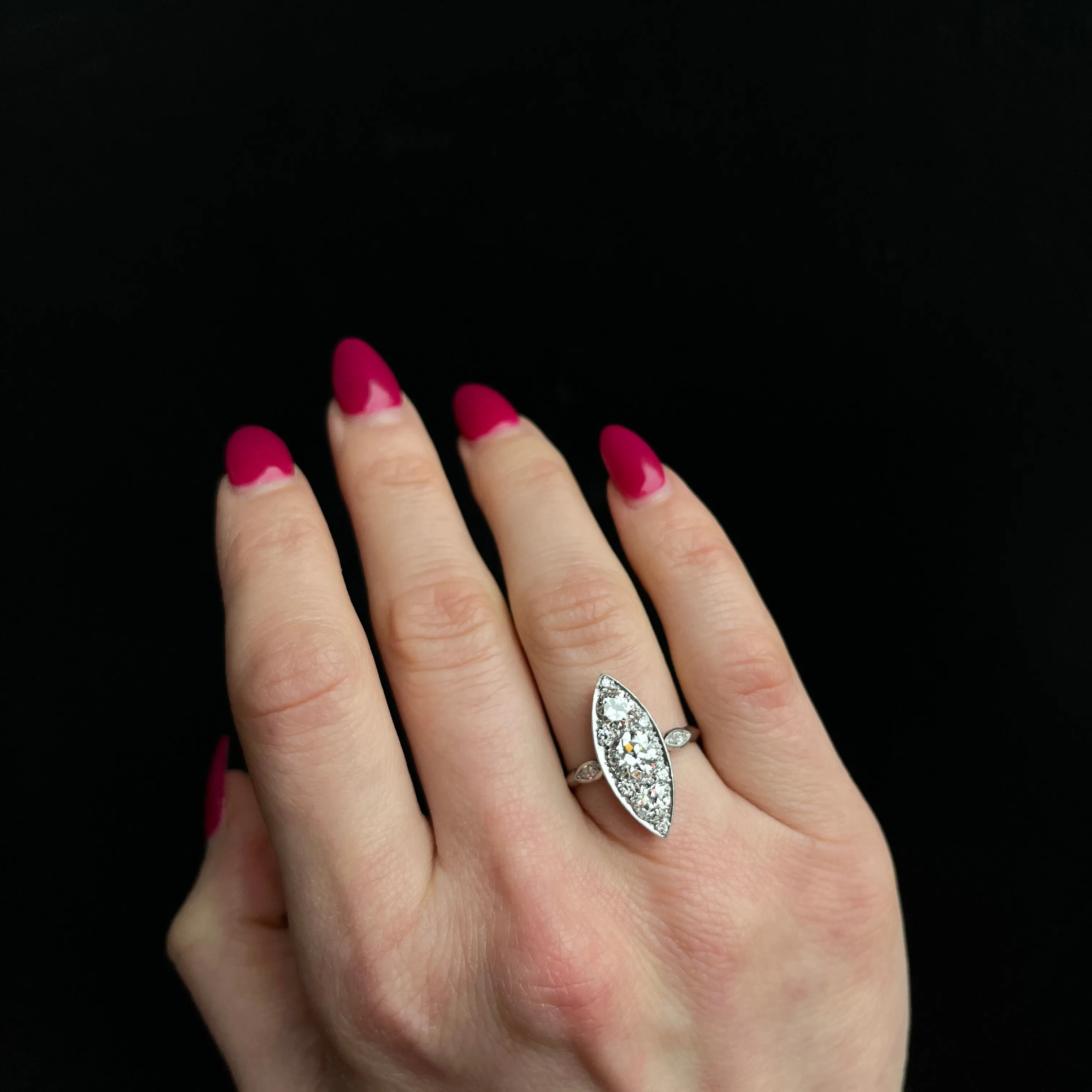 Art Deco Platinum 2.10 CTW Diamond Navette Ring