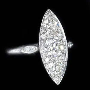 Art Deco Platinum 2.10 CTW Diamond Navette Ring