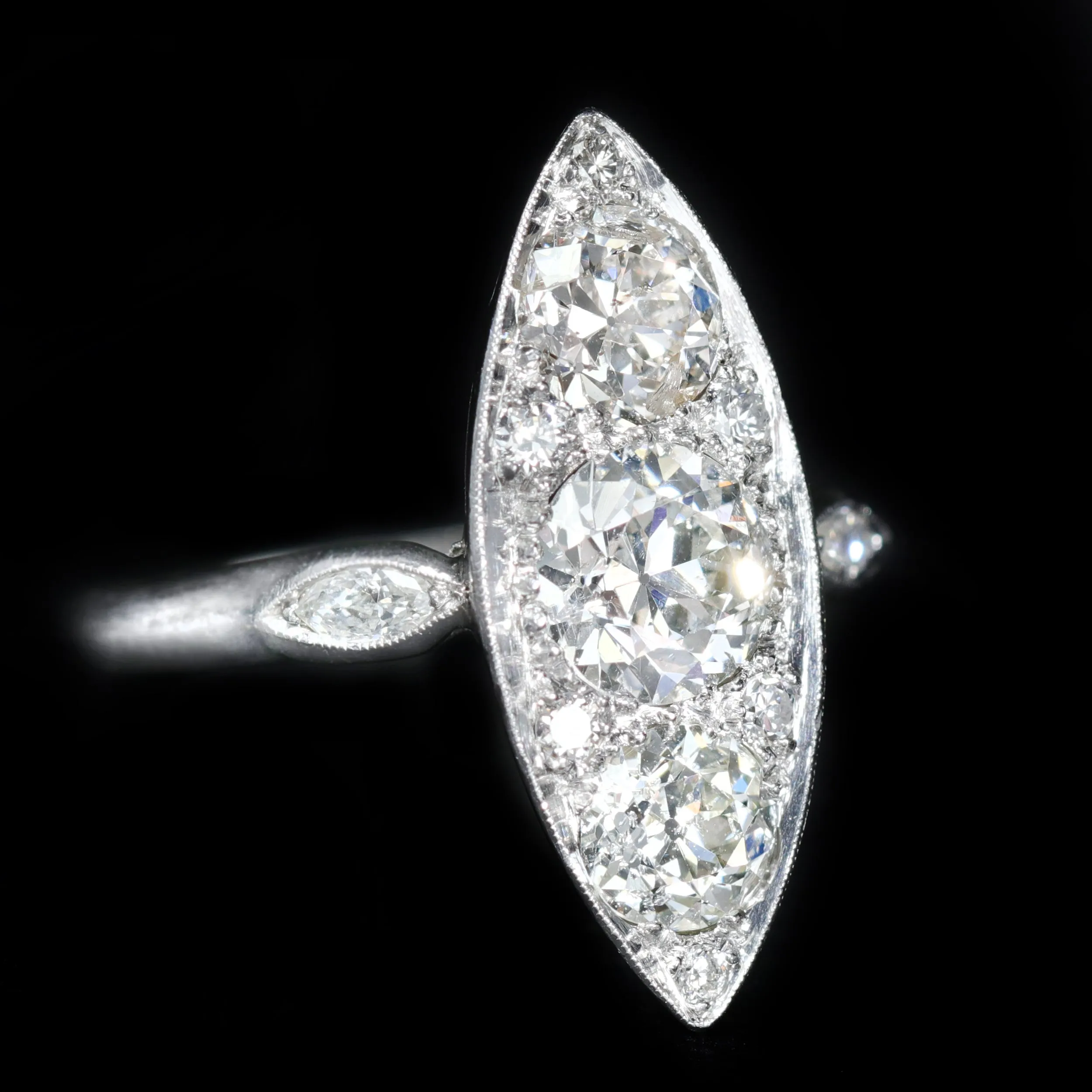 Art Deco Platinum 2.10 CTW Diamond Navette Ring