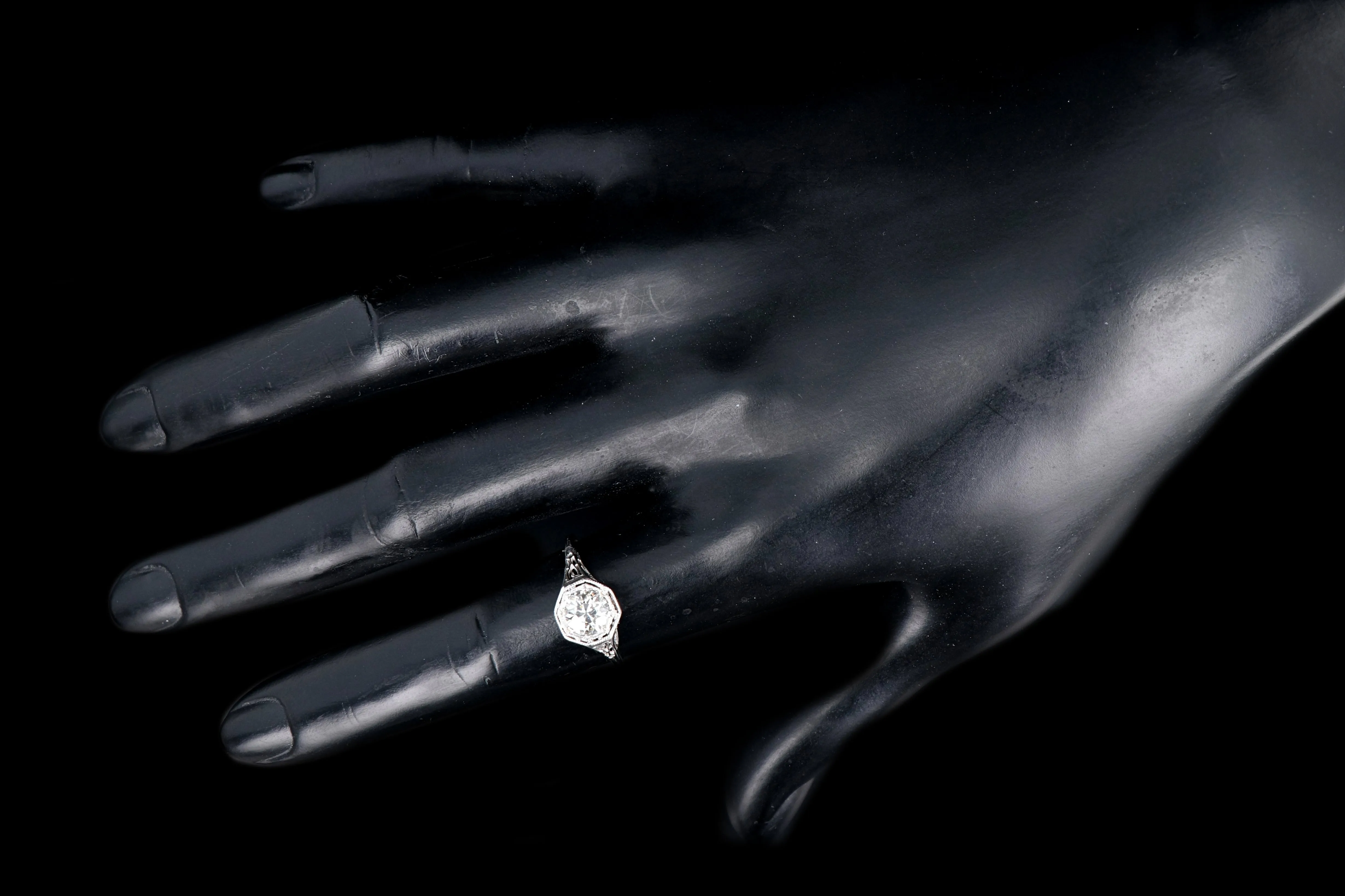 Art Deco Platinum .85 Carat Old European Cut Diamond Engagement Ring