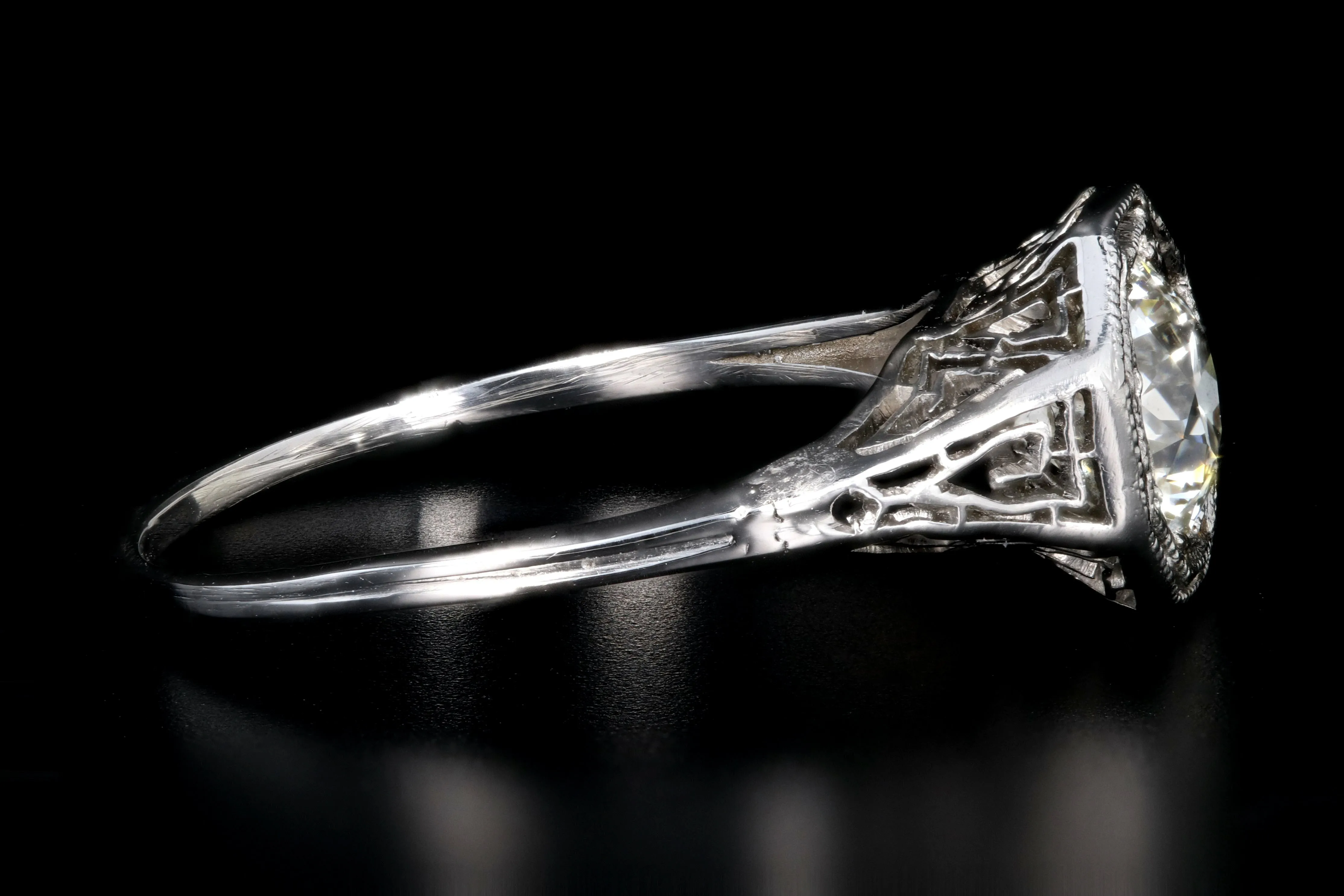 Art Deco Platinum .85 Carat Old European Cut Diamond Engagement Ring