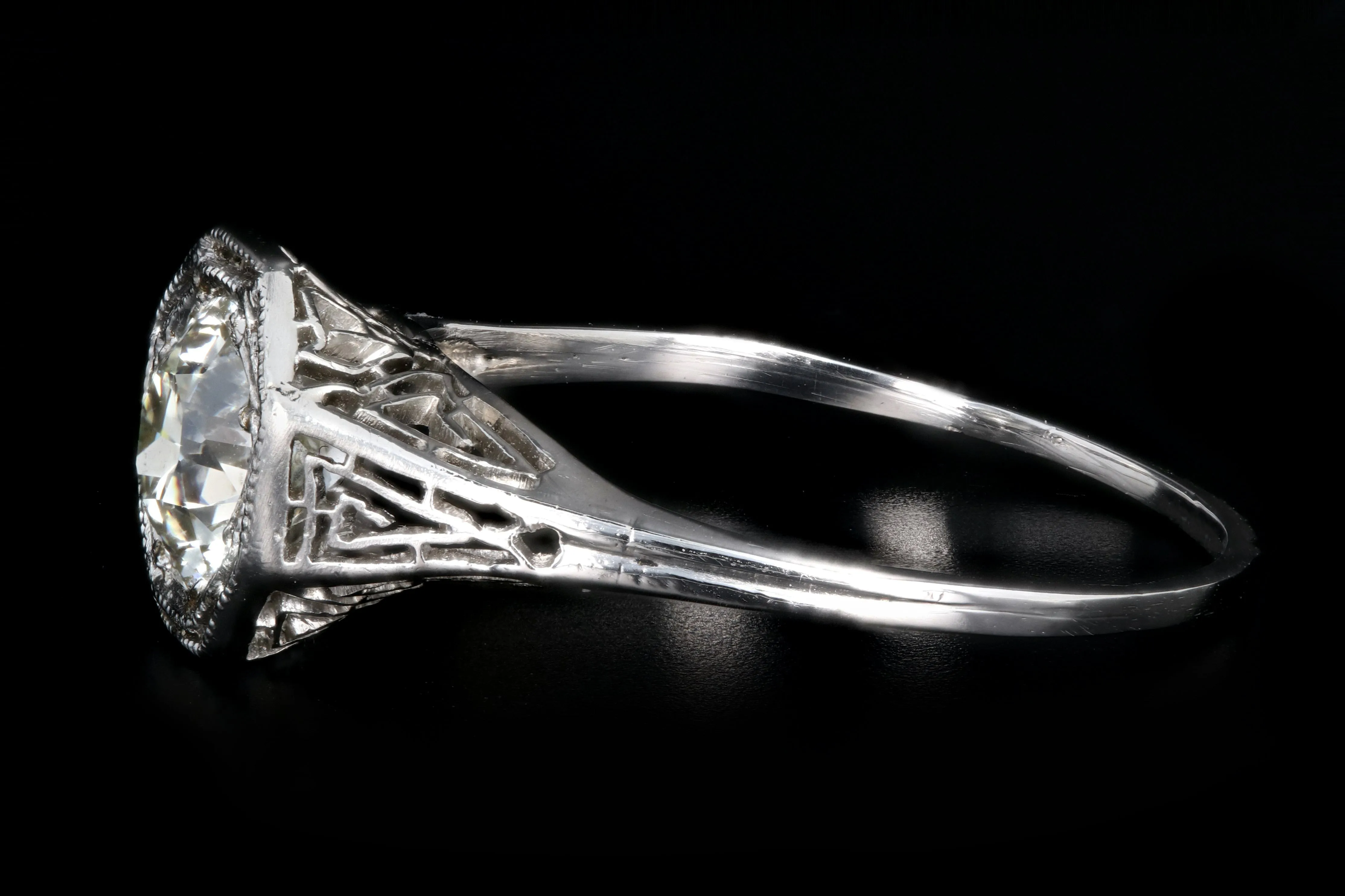 Art Deco Platinum .85 Carat Old European Cut Diamond Engagement Ring