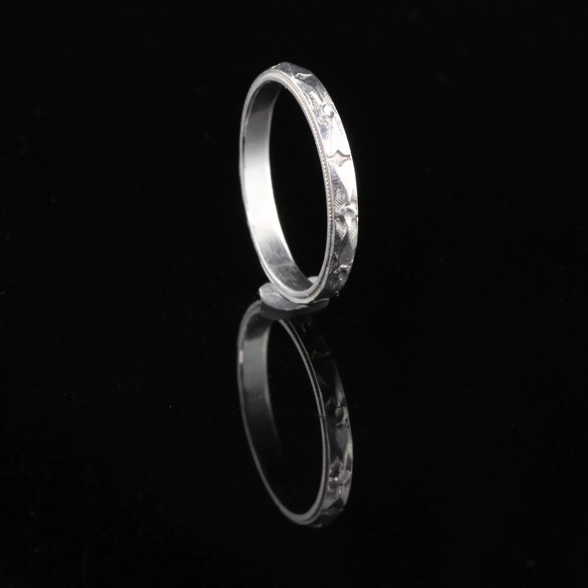 Art Deco Platinum Engraved Wedding Band - Size 5