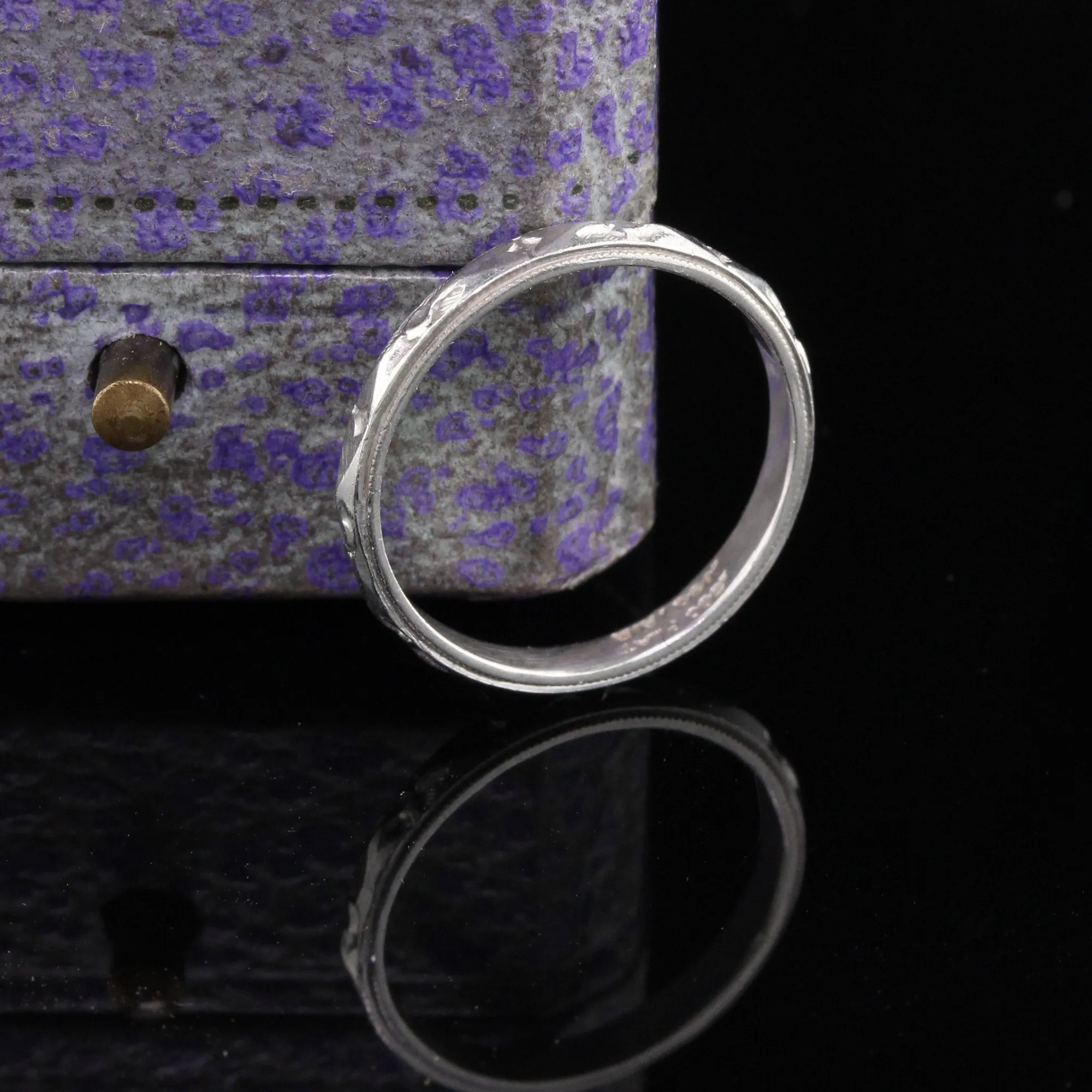 Art Deco Platinum Engraved Wedding Band - Size 5