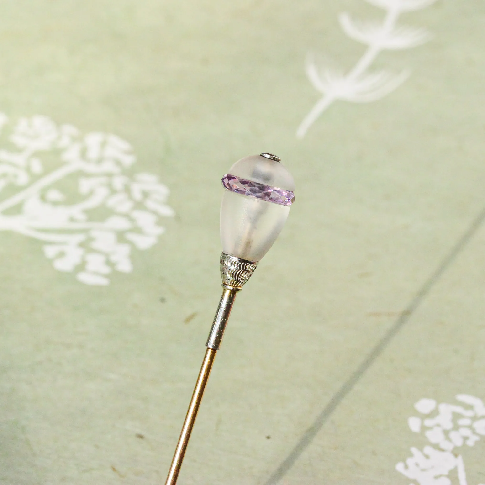 Art Deco Rock Crystal & Amethyst Jabot Pin, 14k