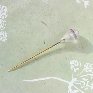 Art Deco Rock Crystal & Amethyst Jabot Pin, 14k