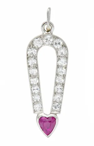 Art Deco Ruby Diamond Platinum Love Magnet Heart Charm