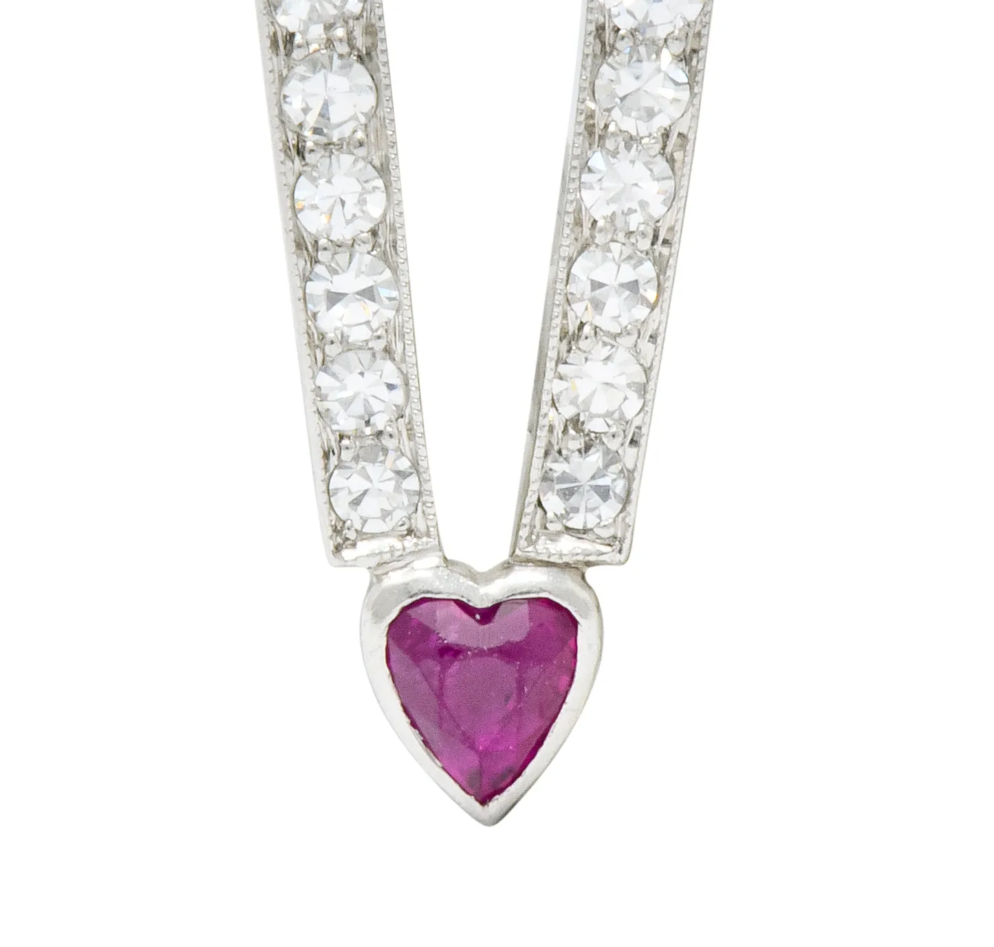 Art Deco Ruby Diamond Platinum Love Magnet Heart Charm