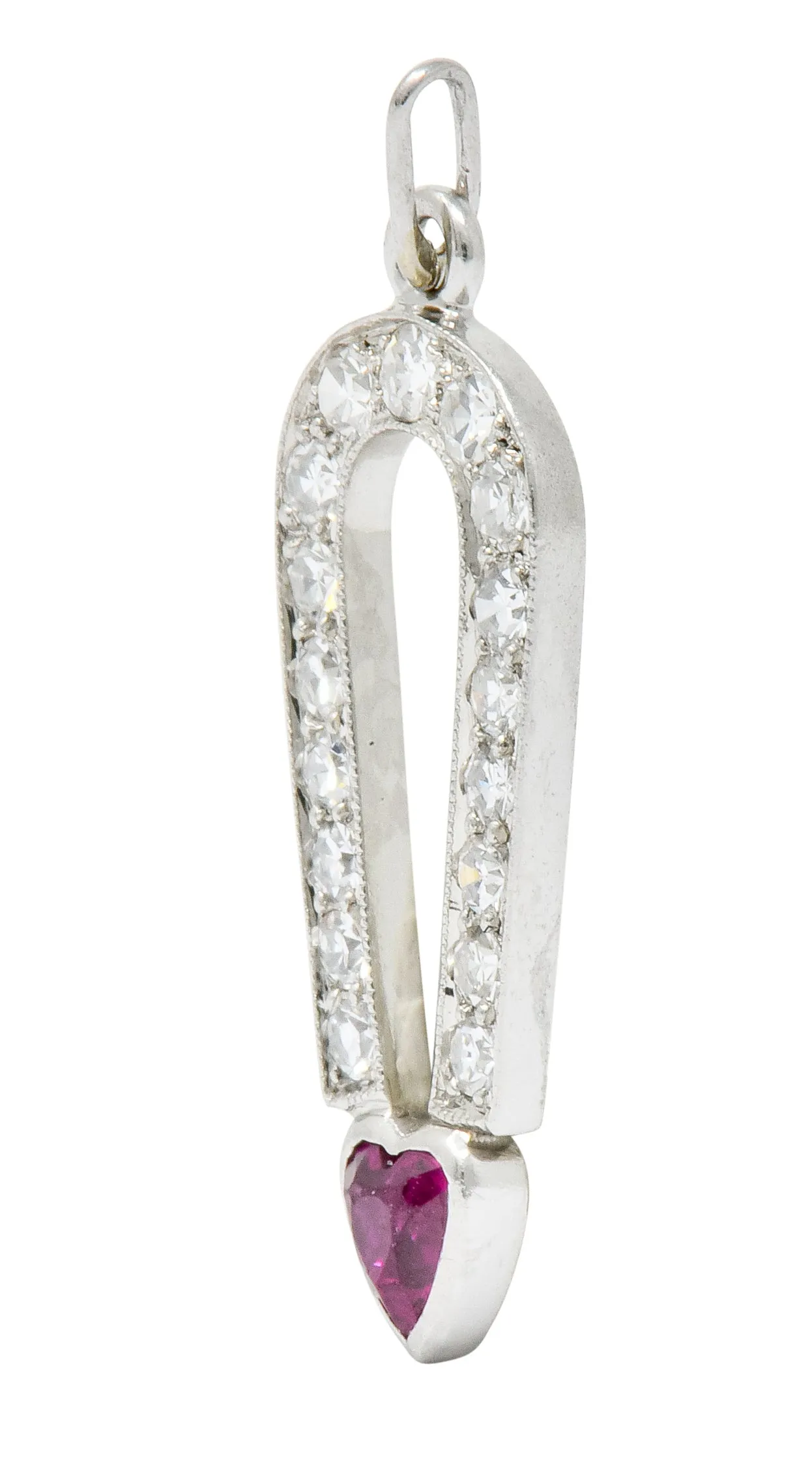 Art Deco Ruby Diamond Platinum Love Magnet Heart Charm
