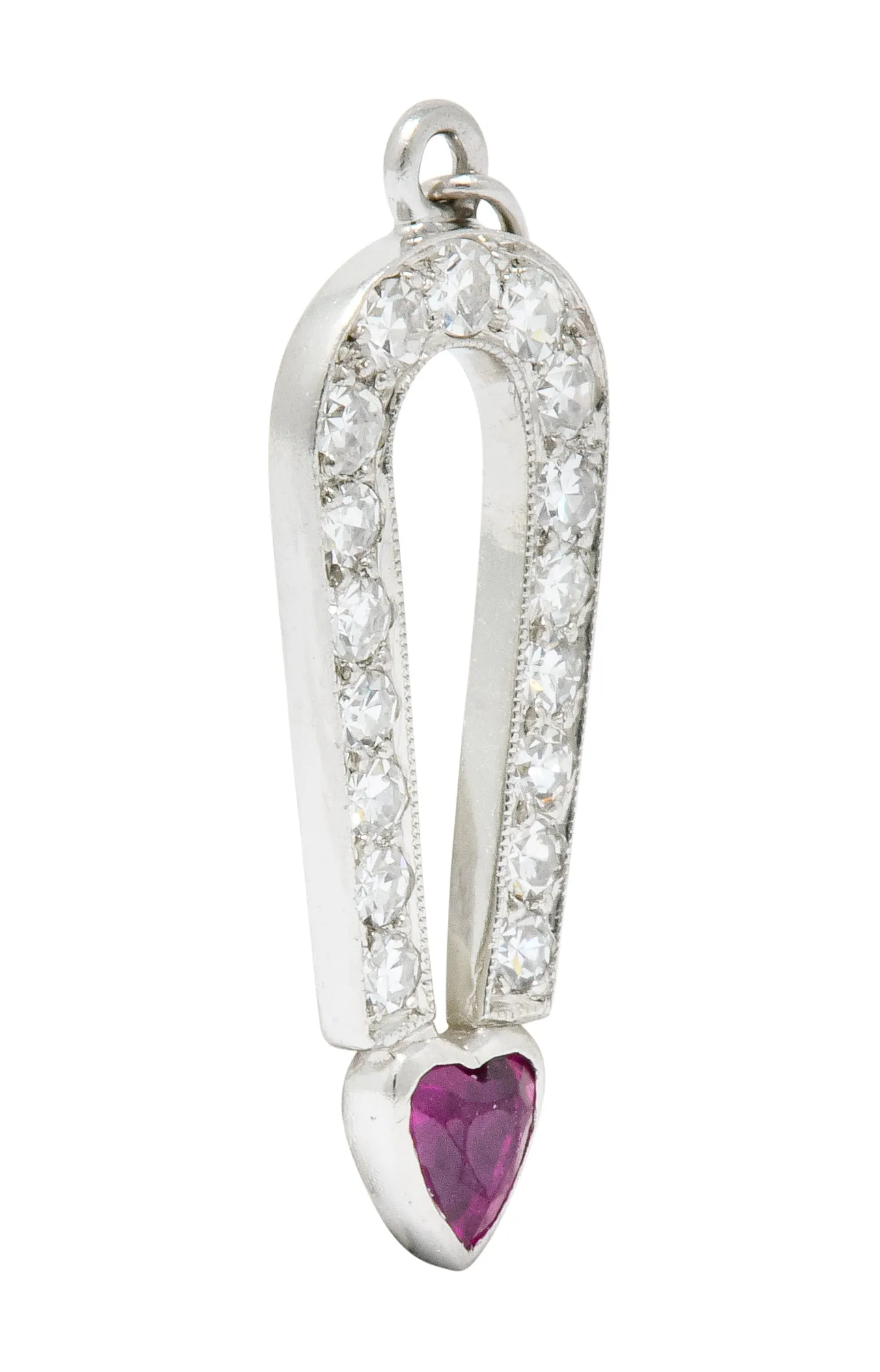 Art Deco Ruby Diamond Platinum Love Magnet Heart Charm
