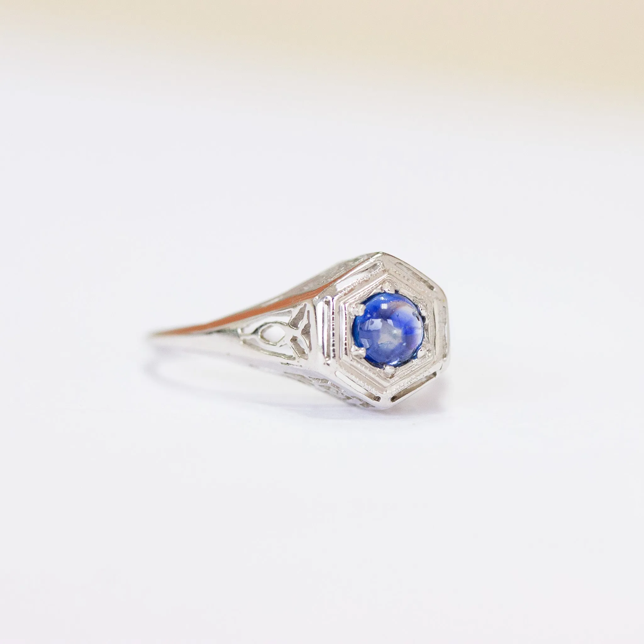 Art Deco Sapphire Filigree Ring, 14k