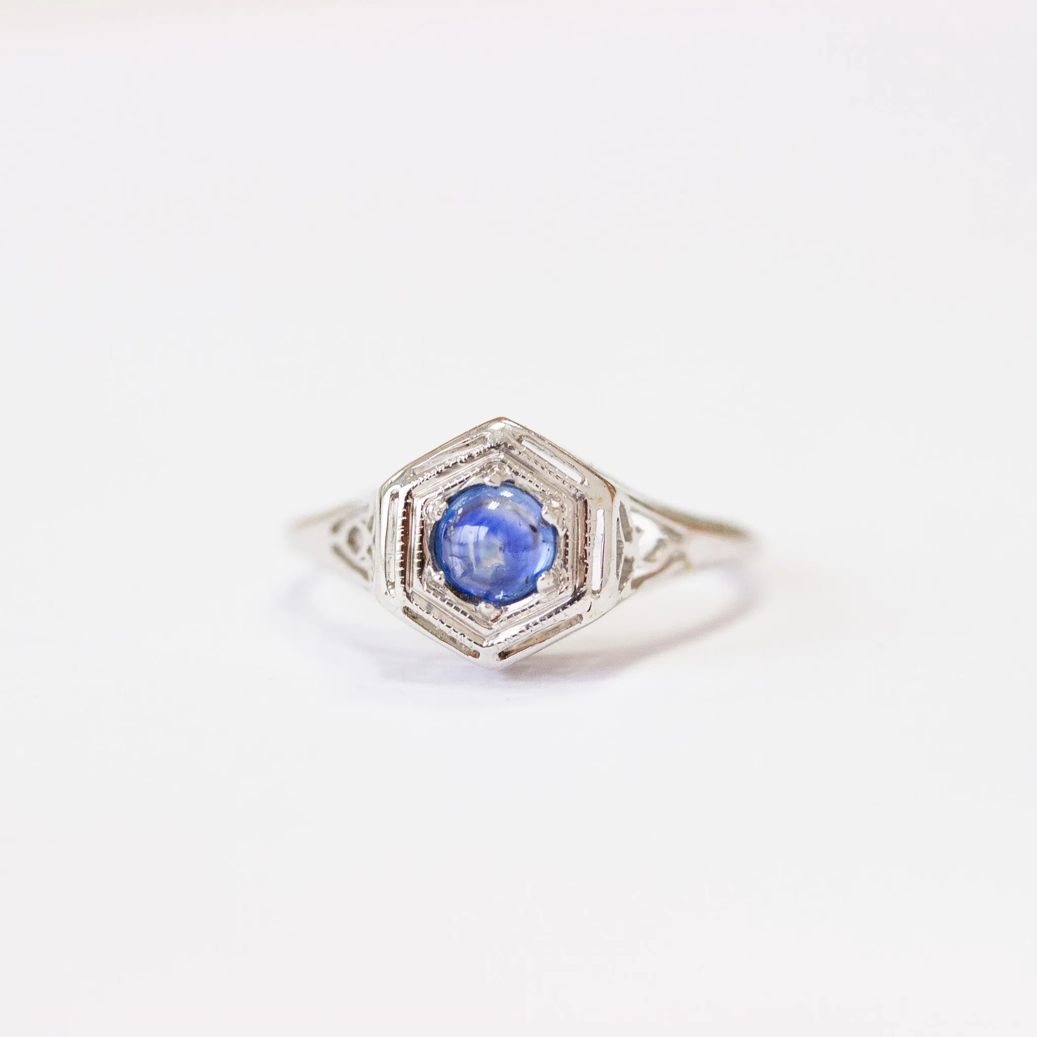 Art Deco Sapphire Filigree Ring, 14k
