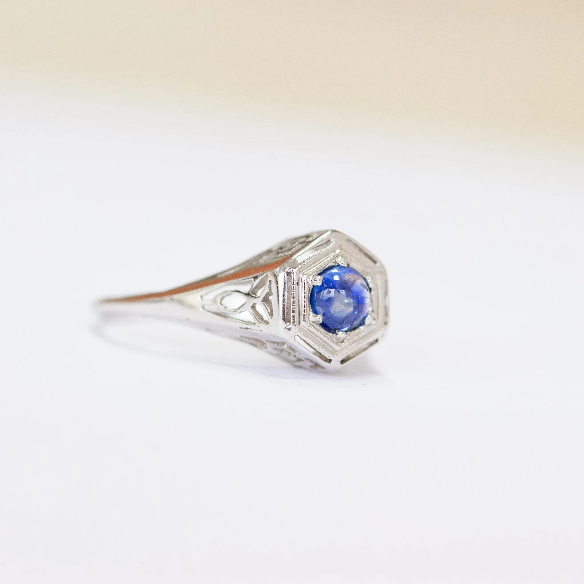 Art Deco Sapphire Filigree Ring, 14k