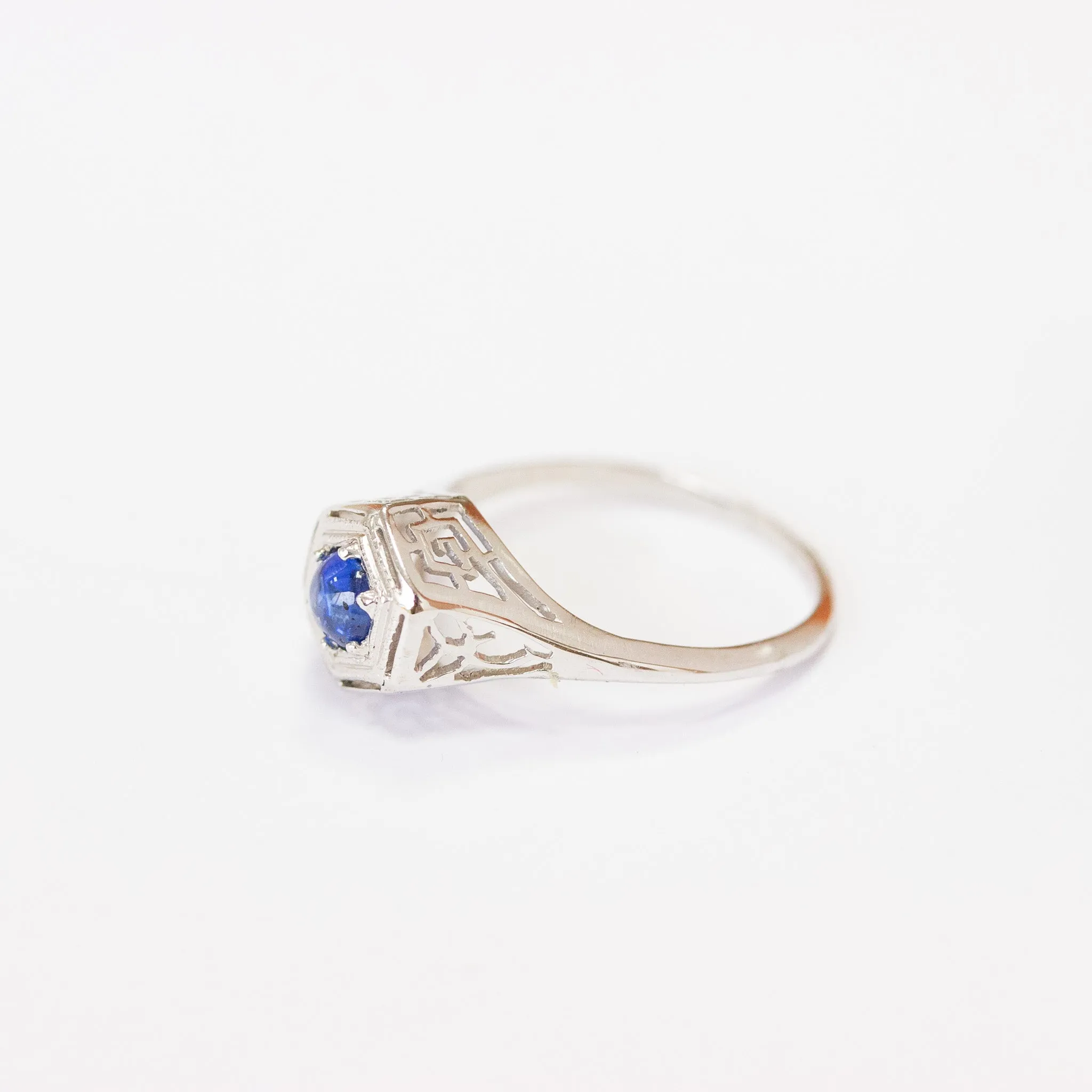 Art Deco Sapphire Filigree Ring, 14k