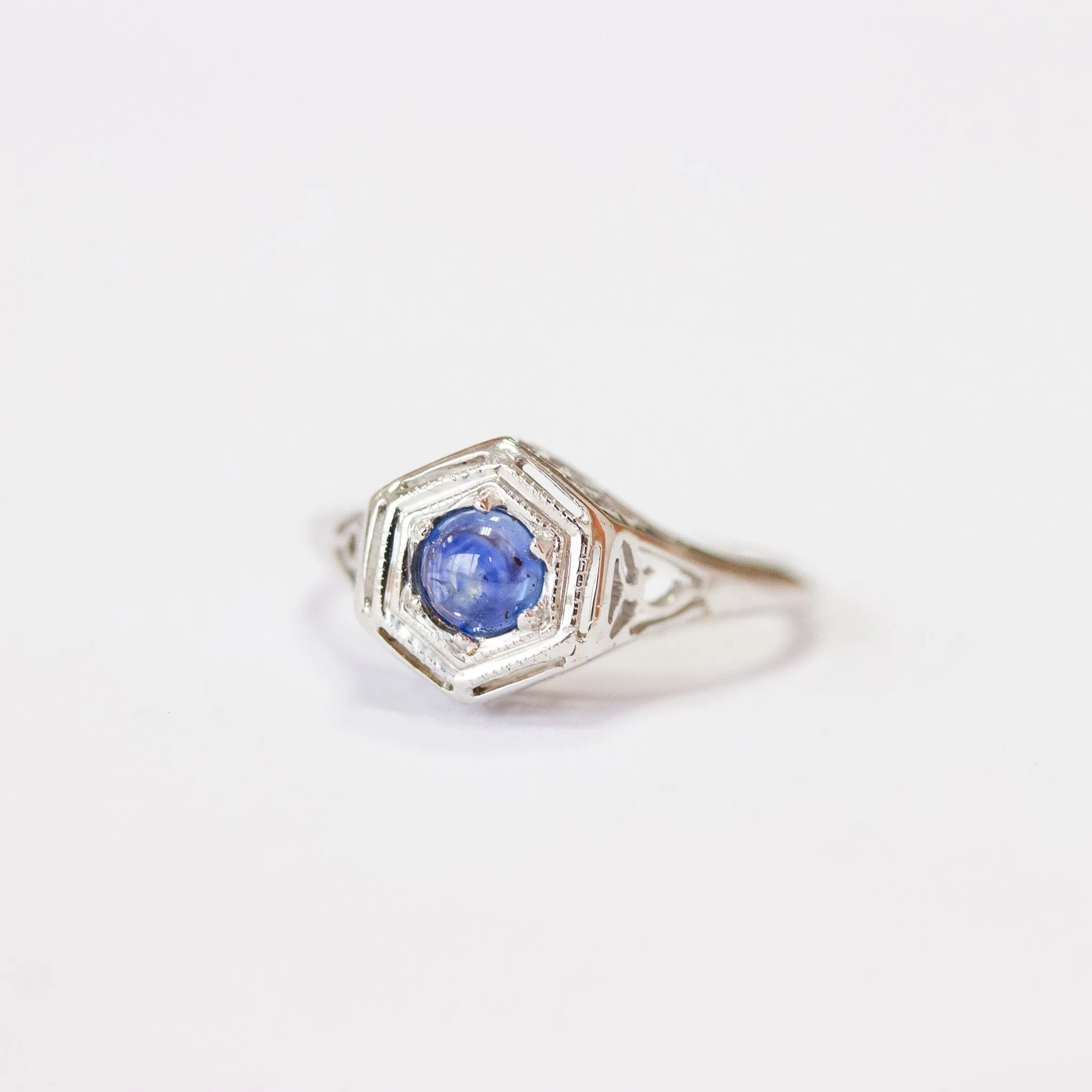 Art Deco Sapphire Filigree Ring, 14k