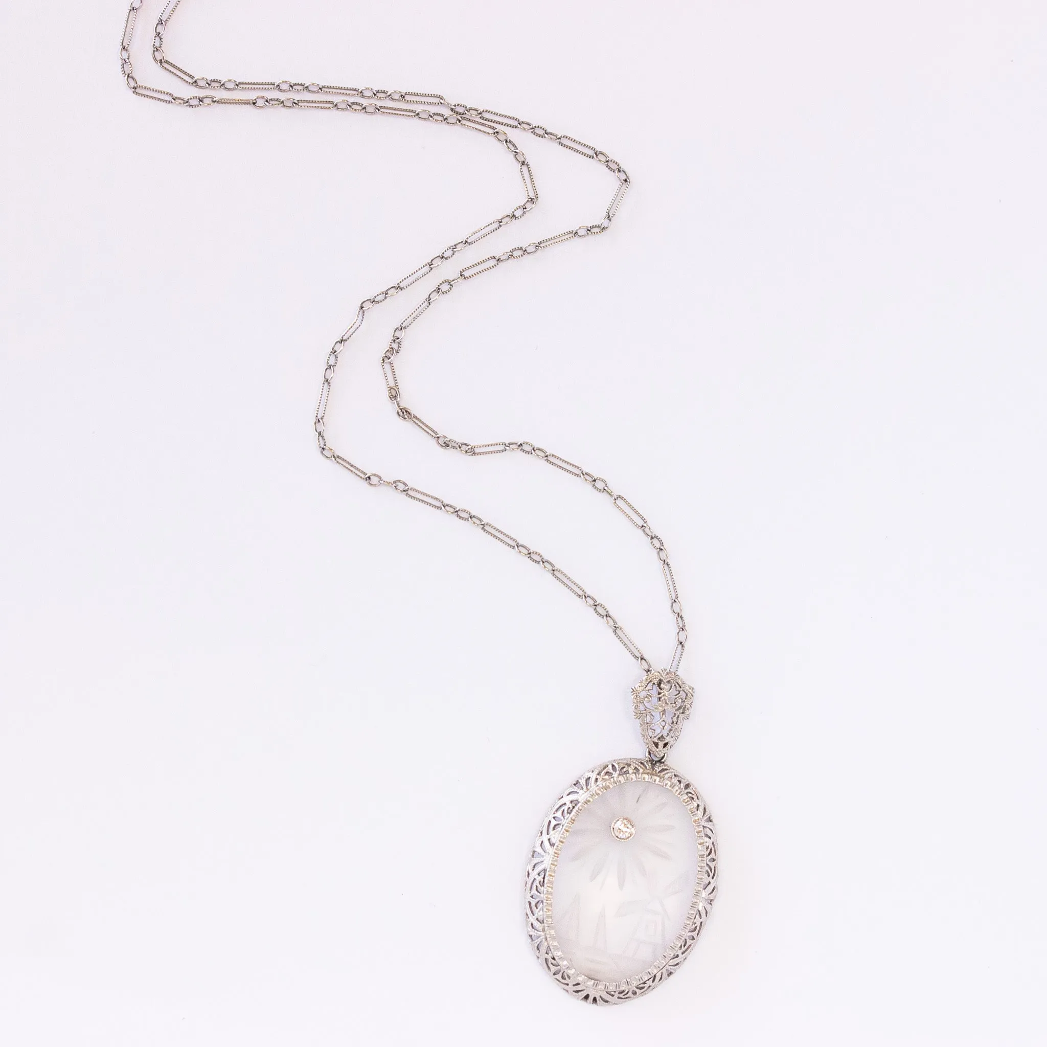 Art Deco Sunray Crystal Diamond Pendant, 14k