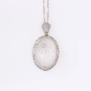 Art Deco Sunray Crystal Diamond Pendant, 14k