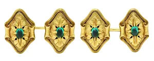 Art Nouveau Diopside 18 Karat Green Gold Foliate Men's Cufflinks