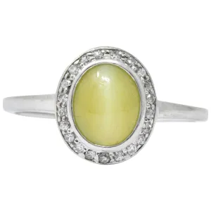 Bailey Banks & Biddle 2.30 CTW Cat’s Eye Chrysoberyl Diamond Platinum Halo Ring