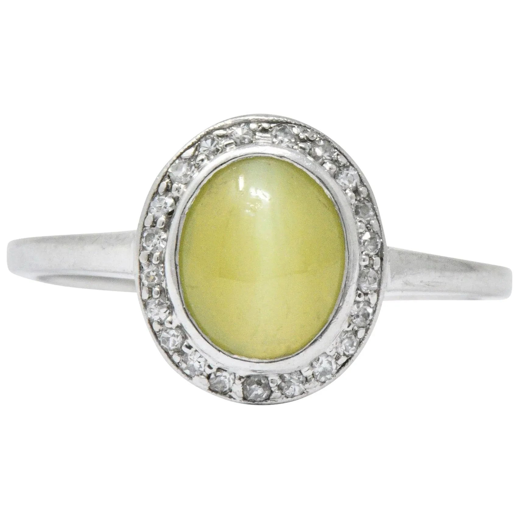 Bailey Banks & Biddle 2.30 CTW Cat’s Eye Chrysoberyl Diamond Platinum Halo Ring