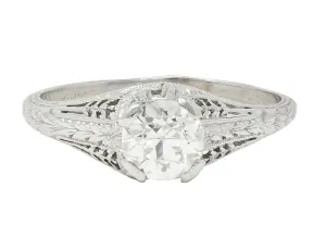 Baskin Bros. Art Deco 0.70 CTW Diamond Platinum Vintage Wheat Engagement Ring