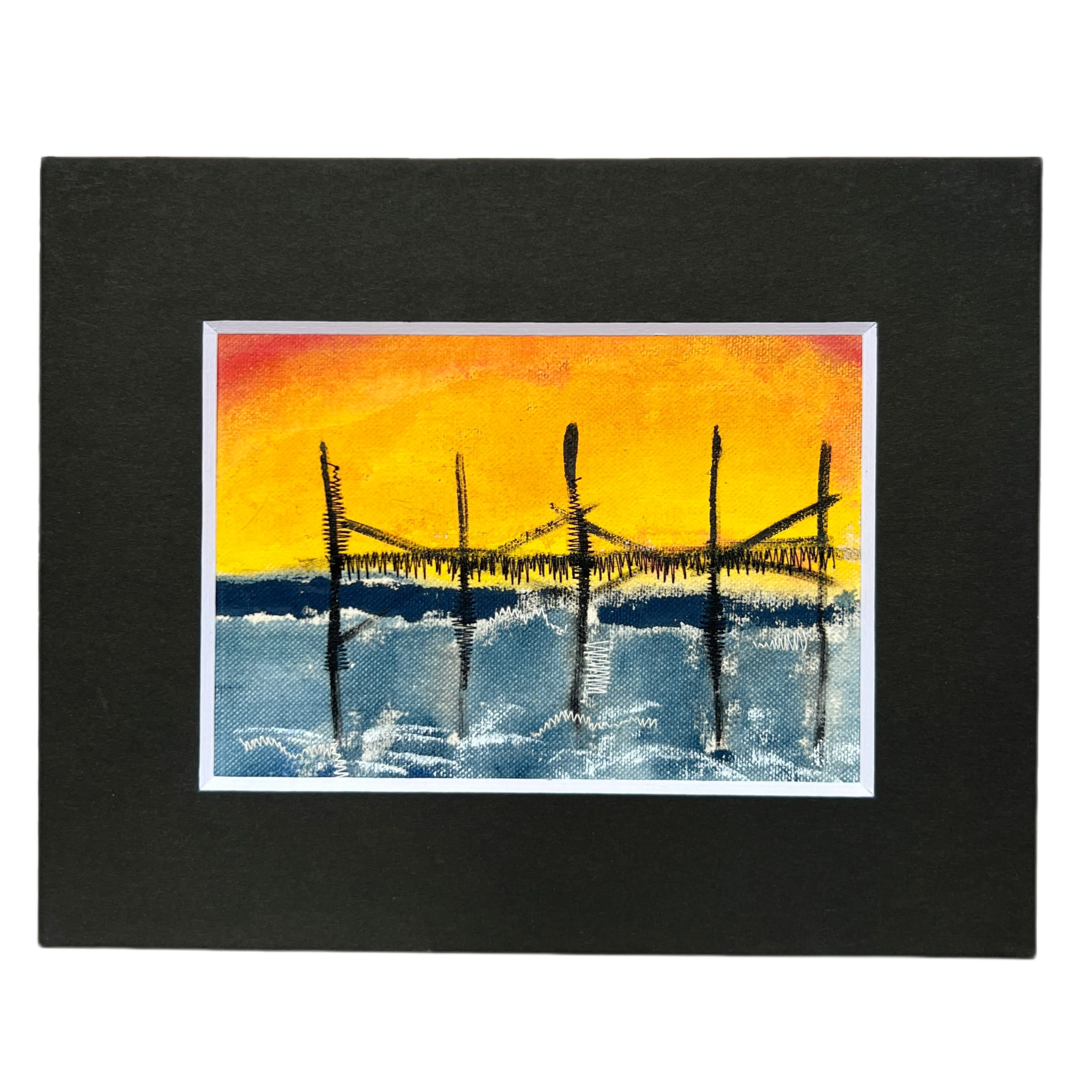 beach pier at sunset - painted mixed media art print