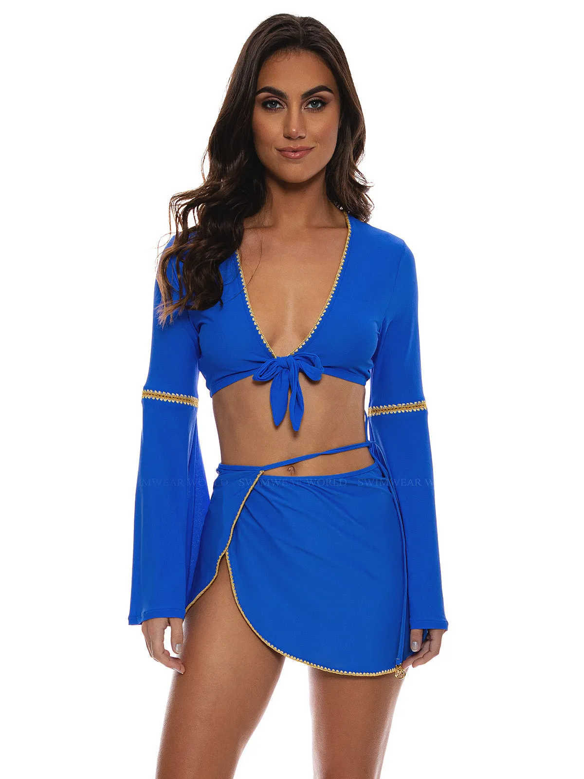Bell Sleeve Crop-Tie Side Wrap Skirt ::RET