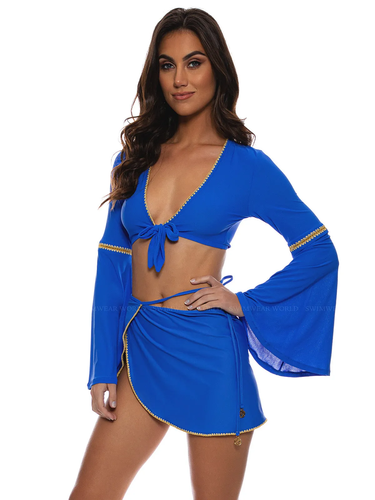 Bell Sleeve Crop-Tie Side Wrap Skirt ::RET
