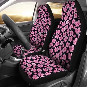 Black and Pink Cherry Blossom Flower Pattern Car Seat Covers To Match Floor Mats