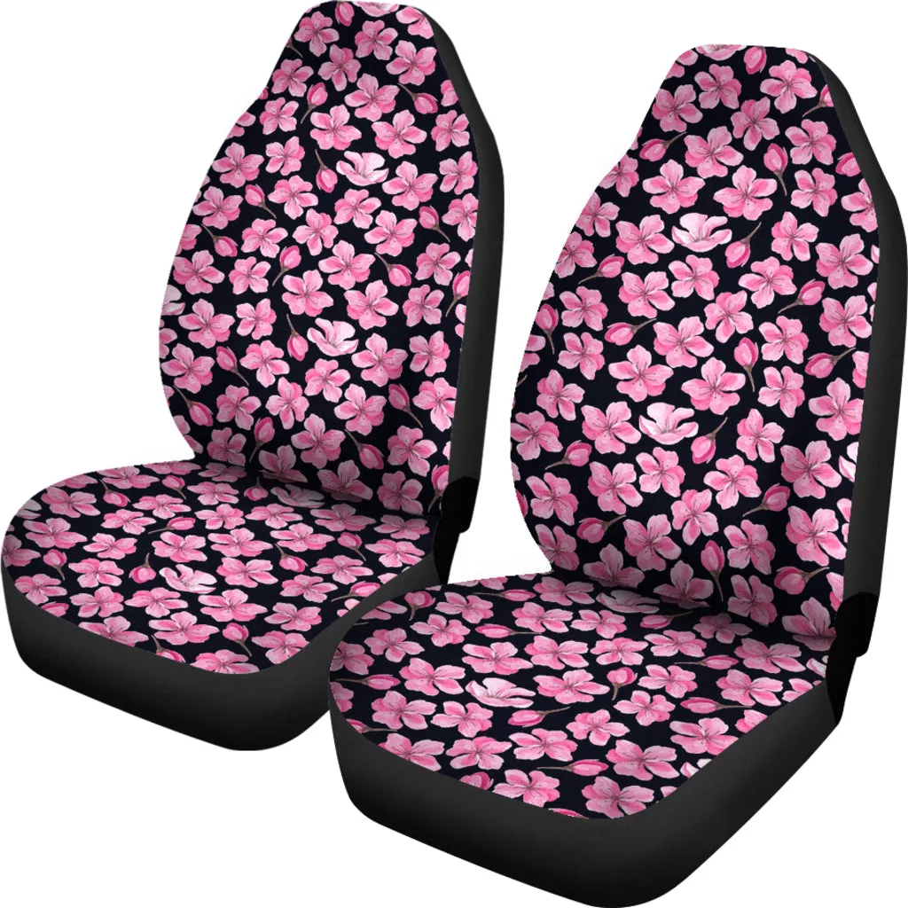 Black and Pink Cherry Blossom Flower Pattern Car Seat Covers To Match Floor Mats