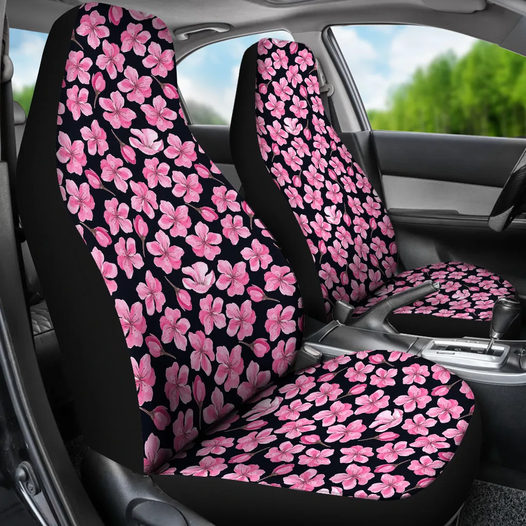 Black and Pink Cherry Blossom Flower Pattern Car Seat Covers To Match Floor Mats
